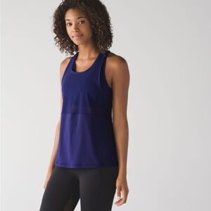 Lululemon Womens Navy Fast As Light 2 In 1 Tank Mesh Front Built In Bra